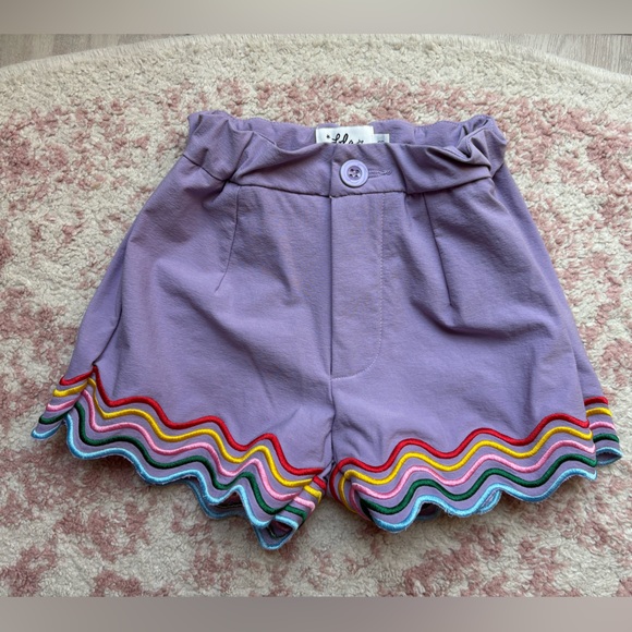 Lola + The Boys Other - Lola + The Boys Lavender Shorts with Rainbow Trim